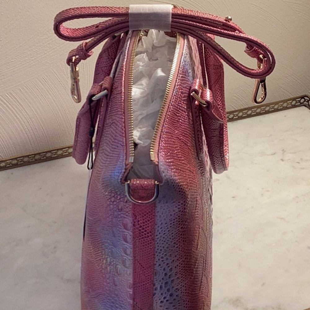 Brahmin Pink and Purple Satchel with Crocodile Texture - Picture 9 of 15